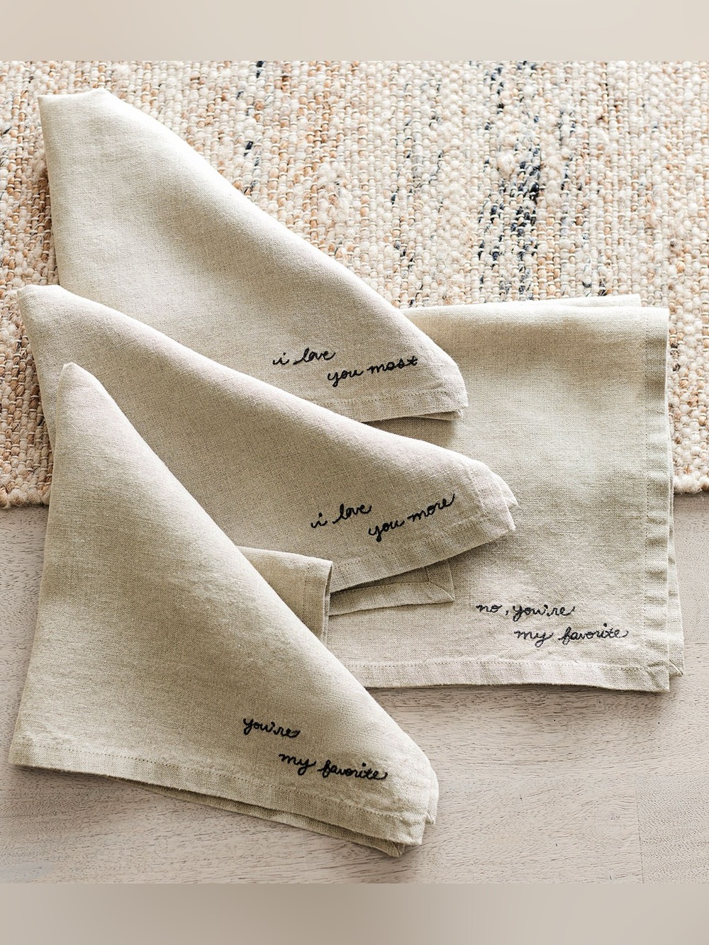 Pottery Barn My Favorite Embroidered Linen Napkins - Set of 4 - NWT